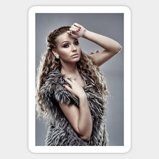 Fashion model on gray background, closeup Sticker